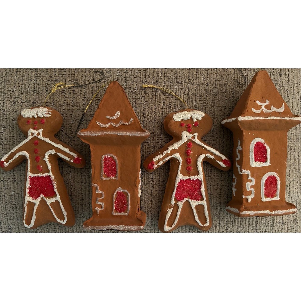 Vintage Gingerbread Men & House Ornaments Christmas Creations Corp‎ 1968 Japan